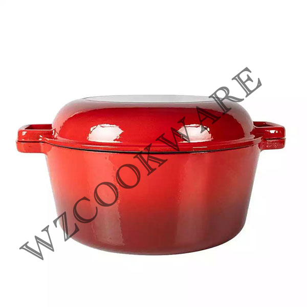2 in 1 Enameled Cast Iron Double Dutch Oven & Skillet Lid