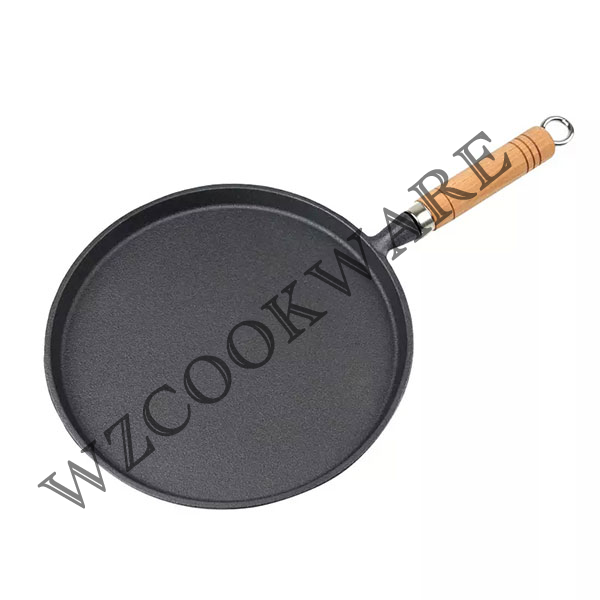 Cast Iron Skillet Pan with Wooden Handle
