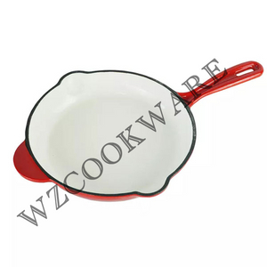 Enameled Cast Iron Skillet, Kitchen Frying Pan with Helper Handle