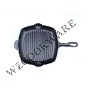 Pre-seasoned/Enameled Cast Iron Grill/Skillet Pan with Helper Handle